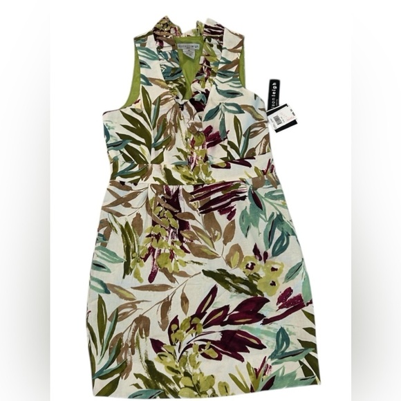 Madison Leigh Petite Size 12P Linen Blend Leaf Sleeveless Ruffled V Neck NWT - Picture 3 of 9